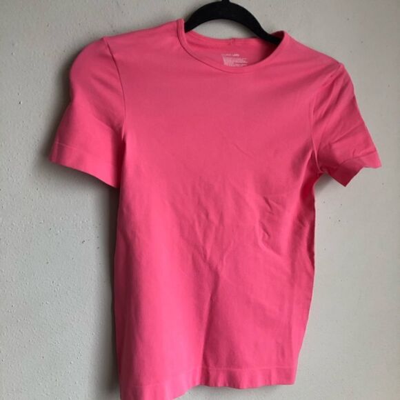 Revolve HELMUT LANG Pink Stretch Jersey Crew Neck Fitted T-shirt XS/S Y2K - Picture 6 of 12